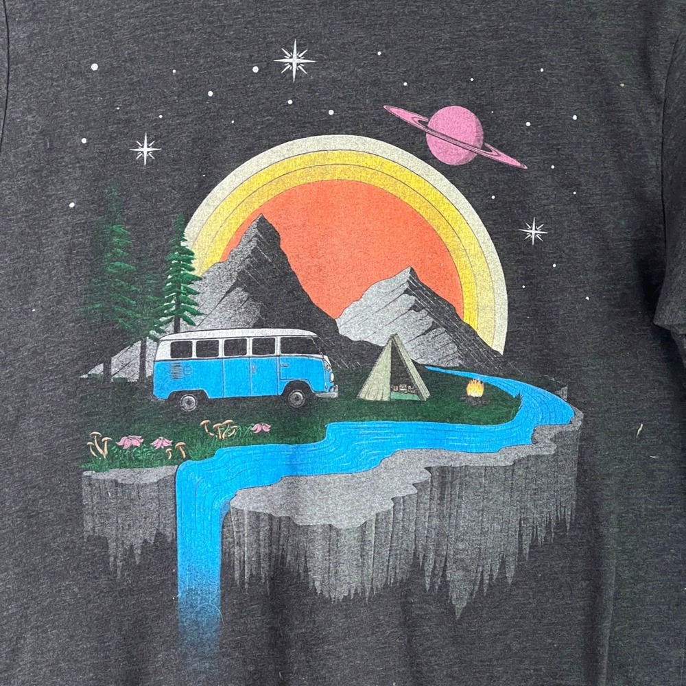 Curbside Clothing Graphic Tee S Women Camping Van Space Nature Charcoal Gorpcore - Picture 2 of 8